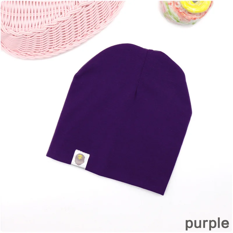 Purple Новая детская шапка в стиле хип-хоп для уличных танцев, хлопковая шапка для малышей на весну и осень, шарф для мальчиков и девочек, зимняя теплая одноцветная детская шапка - Цвет: Purple