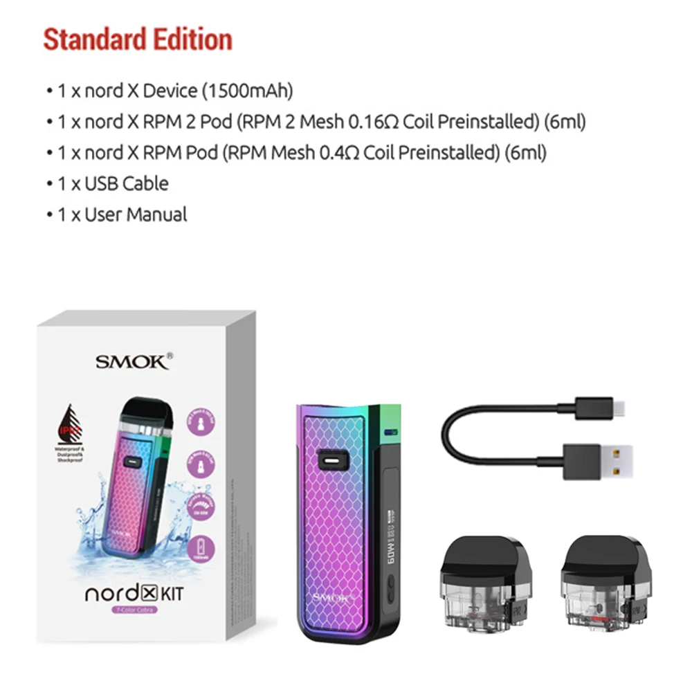 Набор SMOK NORD X картридж 6 мл вейп RPM2 сетчатая катушка аккумулятор 1500 мАч