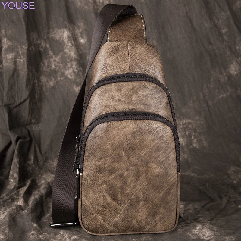 

Men Chest Pack Retro Casual MEN'S Real-leather Bag Multi-functional Fashion Messenger Bag First Layer Leather Bag