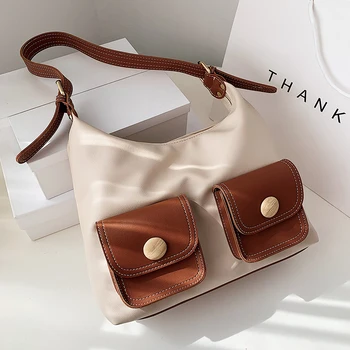 

women 2021 novelty trendng fashion color block beige brown black one shoulder bag for female pu leather large capacity handbag