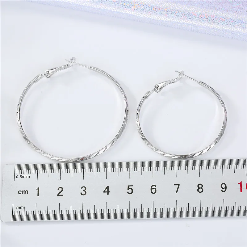 1 пара, Новая мода 925, серебряные иглы, большие серьги-кольца, Женские Ювелирные изделия, блестящие, предотвращают аллергию, в полоску, круглые, большие серьги, E15-p