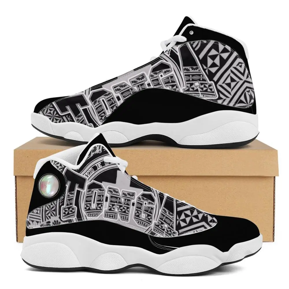 

Classical Black Tonga Polynesian Samoa Tribal Style Boy Running Shoes Custom Ball Sports Team Logo Men's Basketball Sports Shoes