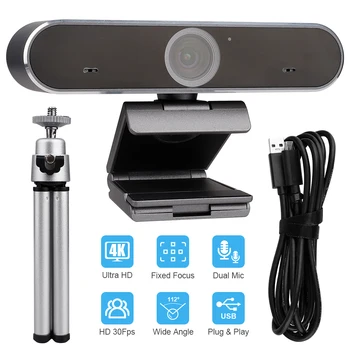 

4K HD Fixed Focus Webcam 8MP Video Recording Computer Camera USB Web Camera for Desktop Laptop PC Build in Double Microphone
