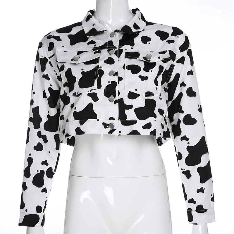 Iamhotty, с принтом коровы, тонкая куртка для женщин, Jaquetas Feminina, уличная, короткая, Женская куртка, осень, Kawayii Femme, пальто с длинным рукавом