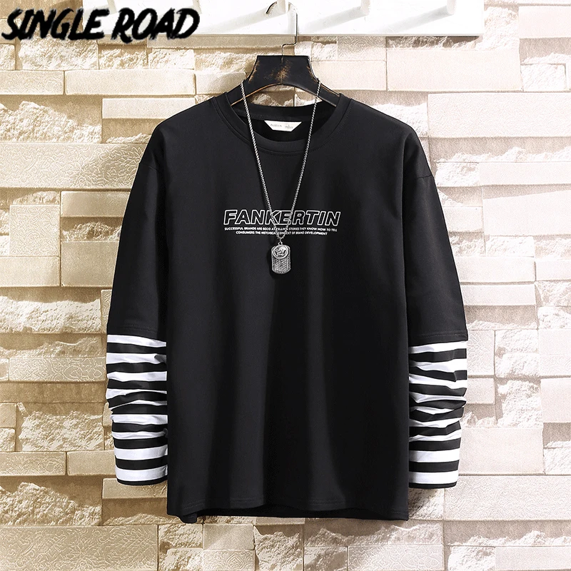 SingleRoad Men's Crewneck Sweatshirt Men Spring Patchwork Striped Japanese Streetwear Hip Hop Sweatshirt Male Black Hoodies Men SingleRoad Men's Crewneck Sweatshirt Men Spring Patchwork Striped Japanese Streetwear Hip Hop Sweatshirt Male Black Hoodies Men