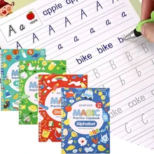 4 Books/Sets of Children's School Copybook 3D Calligraphy Reusable Handwriting Practice Learn Writing English Magic Stationery
