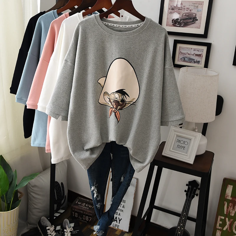 Осень-зима, женские плотные футболки, короткий рукав, одноцветная унисекс, крутая футболка с рисунком, Femme, свободный хлопковый Повседневный пуловер, топ для подростков
