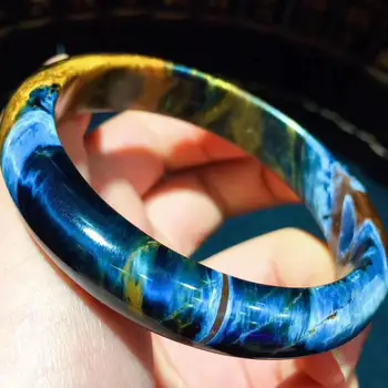 

Natural Blue Yellow Pietersite Bangle 56mm Gemstone Crystal 12x7mm Women Female Fashion Bangle Jewelry Gift AAAAA