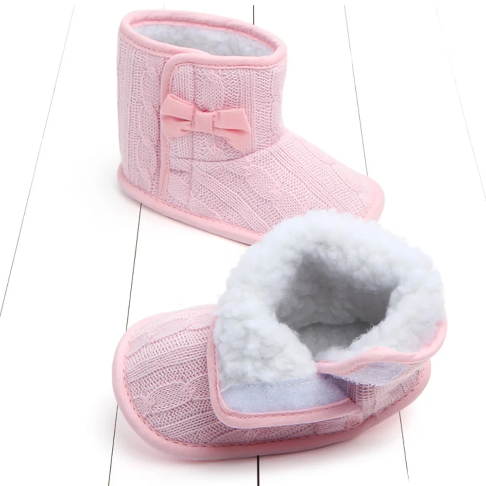 Обувь для маленьких девочек с бантиком; мягкая обувь с подошвой для кроватки; зимняя обувь для новорожденных детей; теплые зимние сапоги