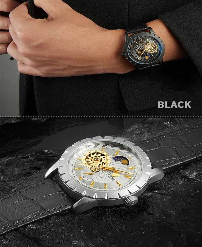 Мужские часы Топ люксовый бренд Tourbillon Мужские кожаные автоматические механические часы водонепроницаемые спортивные армейские военные наручные часы