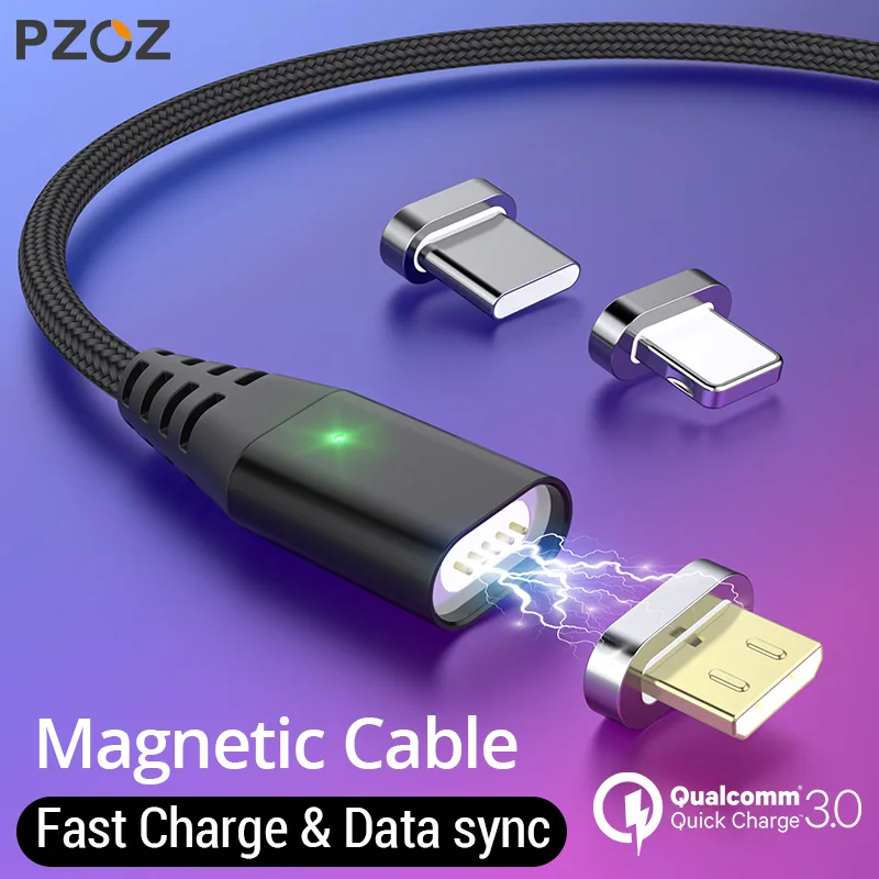 PZOZ 1M 2M Cable magnético Micro usb Tipo C Adaptador deTelefono movil de carga rápida Microusb Tipo-C Imán USB C Cargador para iPhone 11 pro X Máx Xr Samsung s10 S9 NOTE 10+ 9 xiaomi mi 9 8 lite 6X redmi note 7 5 plus