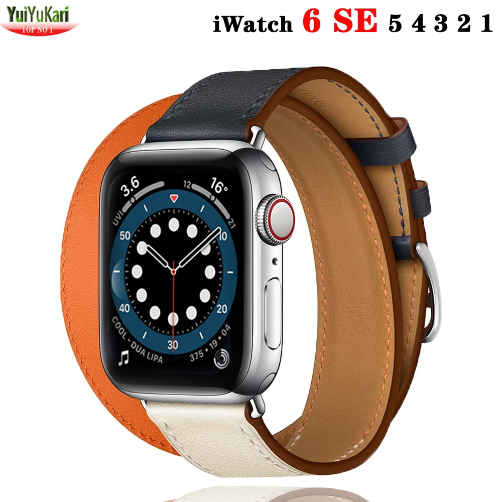Двойной тур ремешок для Apple watch 5 полоса 44 мм 40 iWatch 42 38 браслет из натуральной кожи