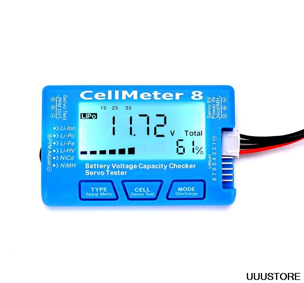 

RC CellMeter 8 Многофункциональный цифровой сервоприбор 2S-8S для Li-Po,Li-lon,Li-Fe,NiCd,NiMH RC Дрон запасные части