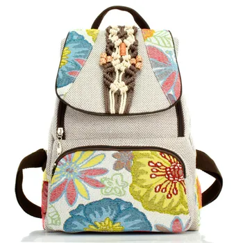 

China Ethnic Style Canvas Embroidery Bag Female Backpack Printed Handmade Woven Accessories Cotton Linen Bag 2020