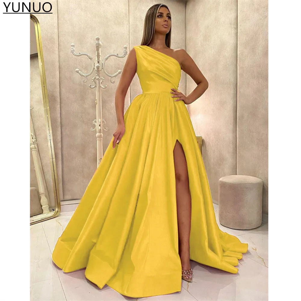 green ball gown YUNUO Elegant Purple Long Prom Evening Dresses One Shoulder Satin Side Slit Party Gowns A-line Sleeveless Formal Occasion Dress burgundy prom dresses Prom Dresses