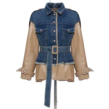 Высококачественная дизайнерская стильная женская кожаная джинсовая куртка NewestRunway