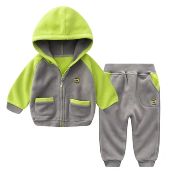 

2019 Autumn New Long-sleeved Hoodie Children's Fleece Tops Pants Set Stitching Pocket Two-piece Suit