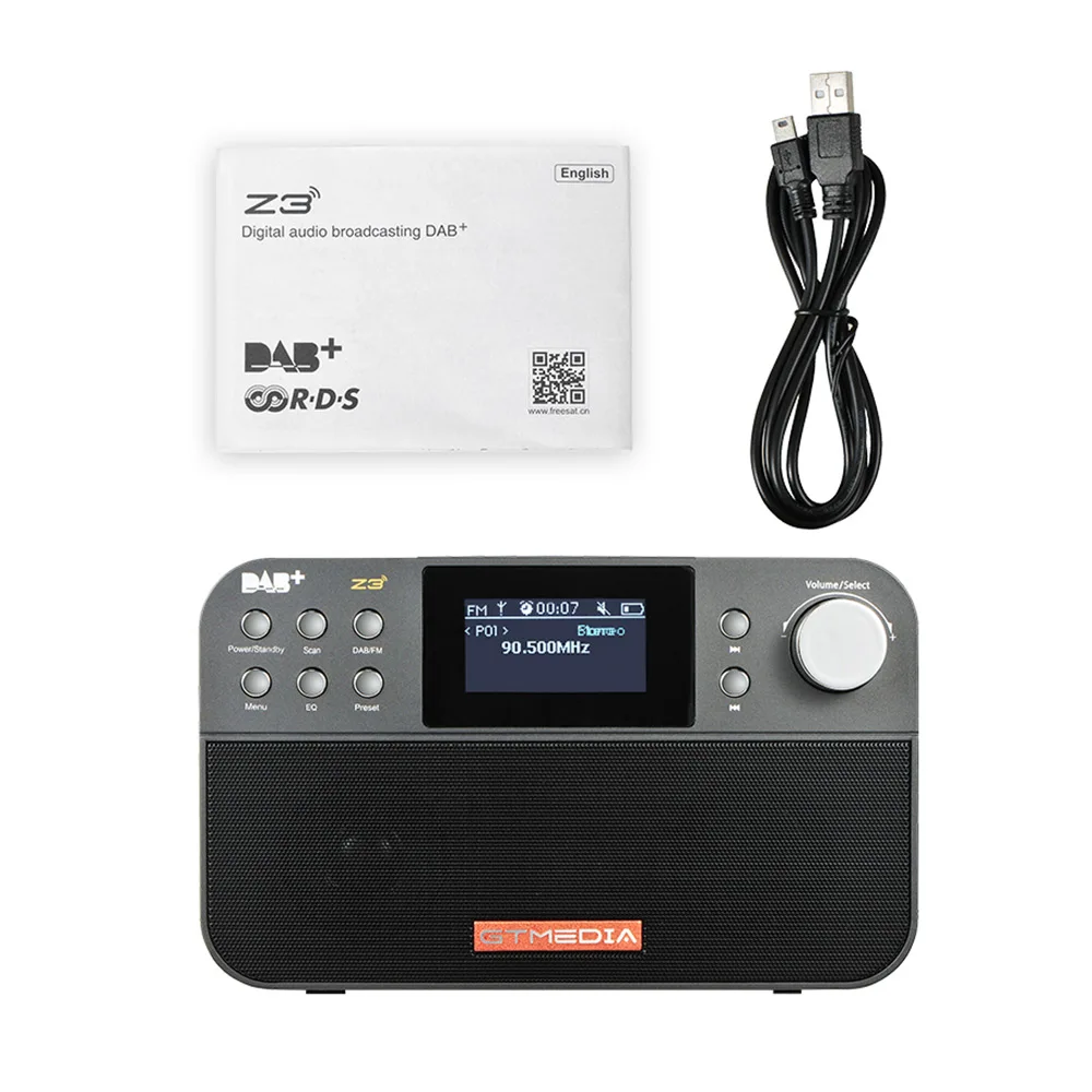 GTmedia Z3 DAB+ FM цифровое радио портативный USB Перезаряжаемый Аккумулятор с двумя динамиками 2,4 ''TFT-LCD черно-белый дисплей