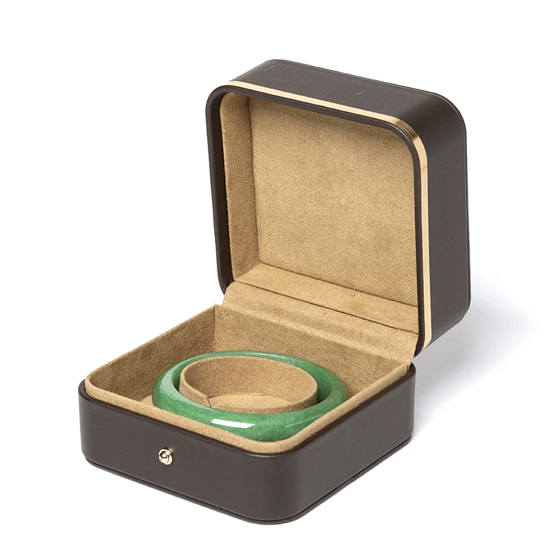 

High-end Brown Bracelet Storage Packaging Display Box With Gold Button Jewellery Necklace Ring Show Case For Women Holder