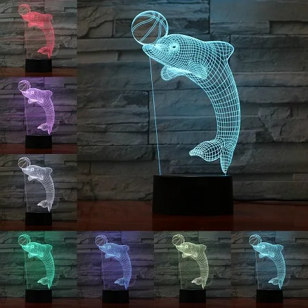 B Океан животных Дельфин 3D лампа usb зарядка рыба ночник 7 цветов Изменение акриловая пластина сенсорный пульт дистанционного база подарки для детей - Испускаемый цвет: B