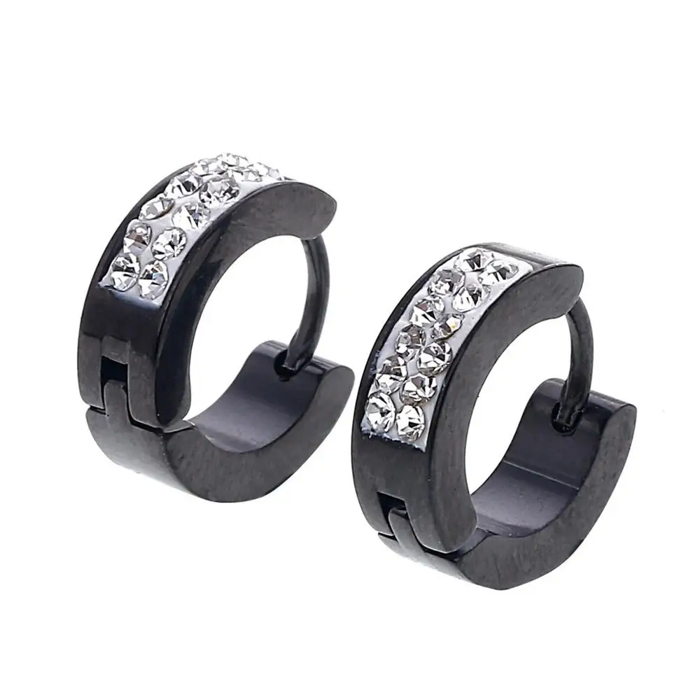 Black Color Серьги из нержавеющей стали овальный кристалл серьги-гвоздики горный хрусталь Женские Простые ювелирные изделия - Окраска металла: Black Color