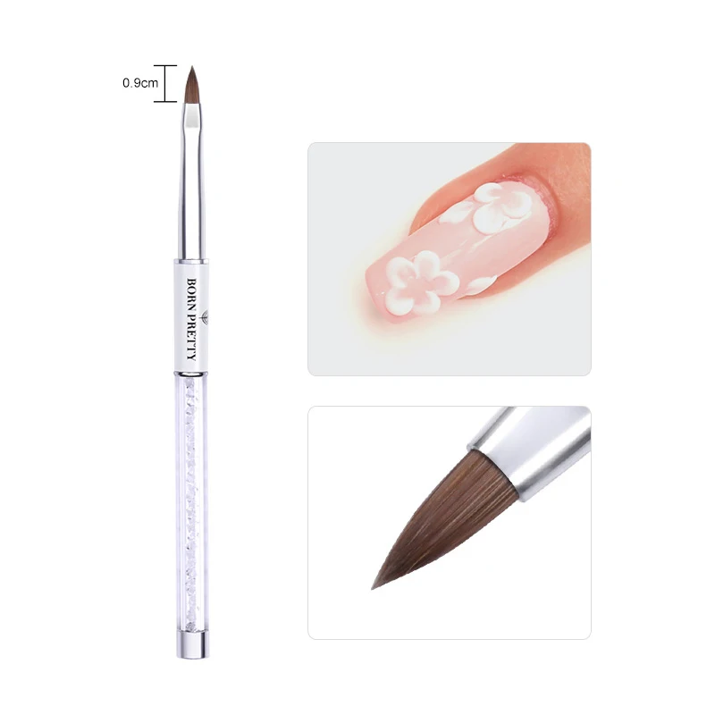 Acrylic Brush 9mm BORN PRETTY 30ml Acrylic Powder Carving Nail Polymer Tip Extension French Pink White Clear Adhesive Rhinestone Nail Art Powder - Цвет: Acrylic Brush 9mm