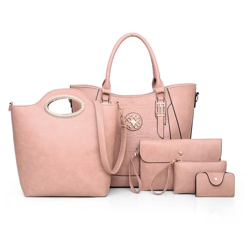 

2020 New Style Saddle-Shaped Different Size Bags Embossed Solid Color Europe And America Style Shoulder Bag/ Hand Bag Five-Piece
