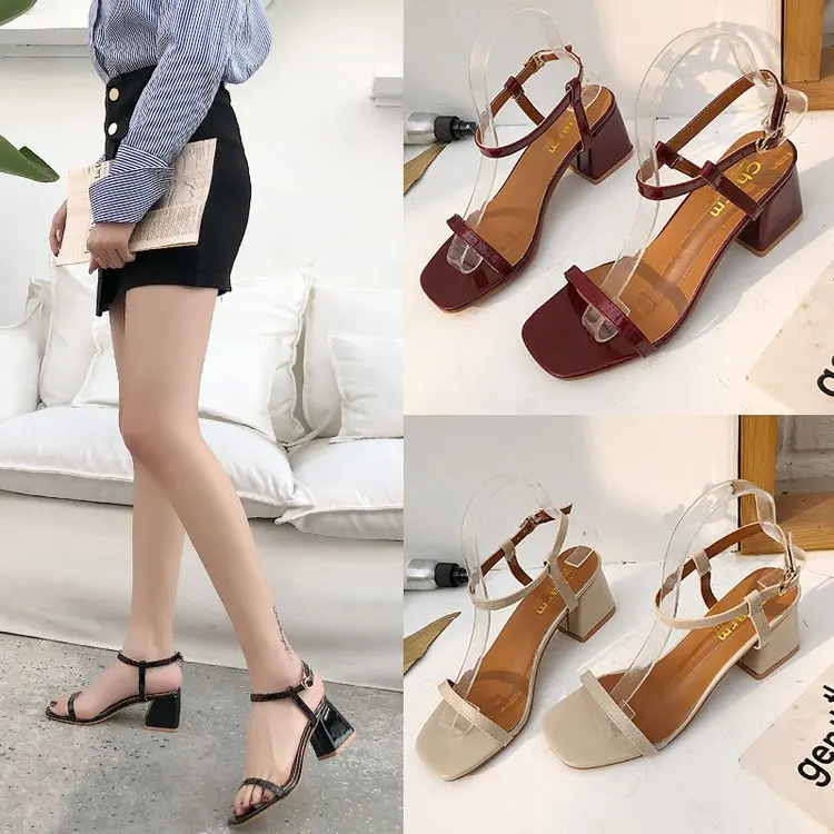 

2019 Fairy Chunky-Heel A- line Women's Summer New Style-Style Sandals Buckle Adult Semi-high Heeled Students Korean-style Versat