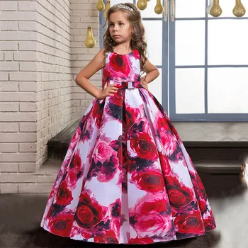 

2020 Teenager Girl Dress Kids Clothes For Children Print Floor Princess Vestido Party Wedding Dress 10 12 Years Vestidos