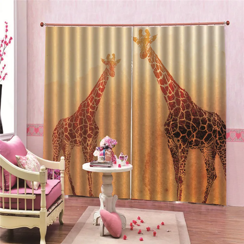 Giraffe 3D Curtain Printing Blockout Polyester Fabric For Living Room Room Bedroom Window Drapes Para Rideaux Pillowcase