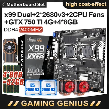 

Jingsha X99 Dual motherboard set with 2*E5-2680 V3 Xeon cpu 4*8GB DDR4 2400mhz RAM GTX 750 TI 4G Video Card and 2*cpu fan