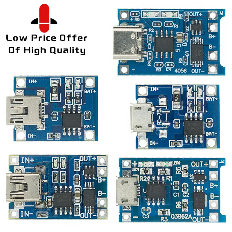 Зарядная плата Type-c/Micro/Mini USB 5 В 1 А 18650 TP4056 модуль зарядного устройства литиевой