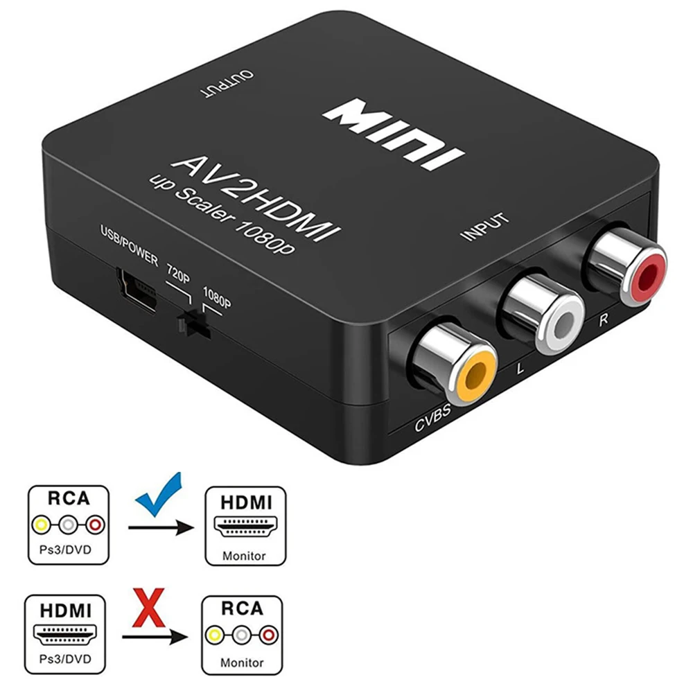 RCA AV to HDMI-Compatible Converter AV/CVSB L/R Video Box HD 1080P 60Hz AV 2 Hdmi Support NTSC PAL Output For Monitor Display
