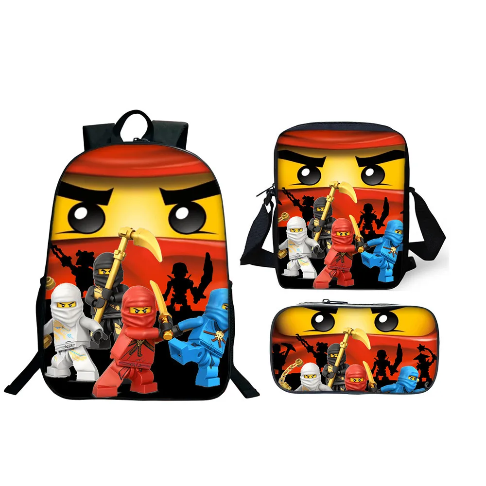 

3Pcs/Set Lego Ninjago School Bag For Boys Girls Lego Movie Cartoon Backpack Children School Set Schoolbag Kids Gift mochilas
