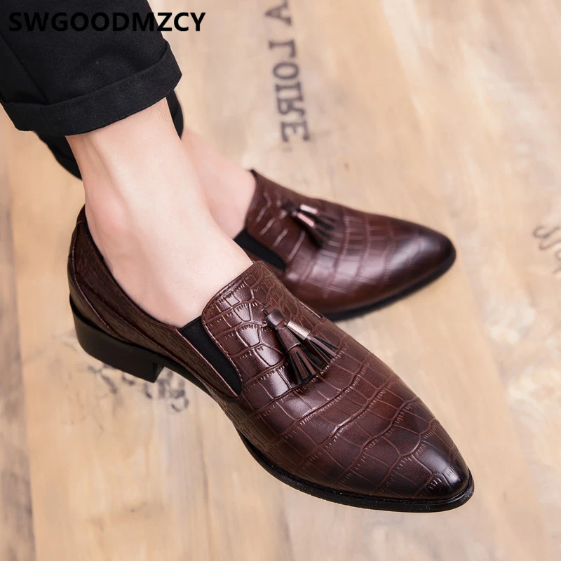 crocodile shoes men classic loafers men business shoes leather pointed evening dress wedding shoes men formal wedding dress