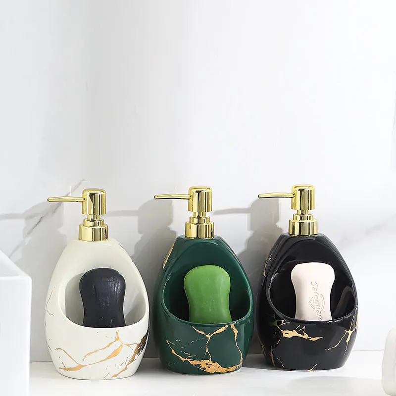 

Nordic Bathroom Accessories Multi-functional Ceramic Hand Sanitizer Dispenser Bottles For Shampoo Shower Gel Bottle Soap Holder