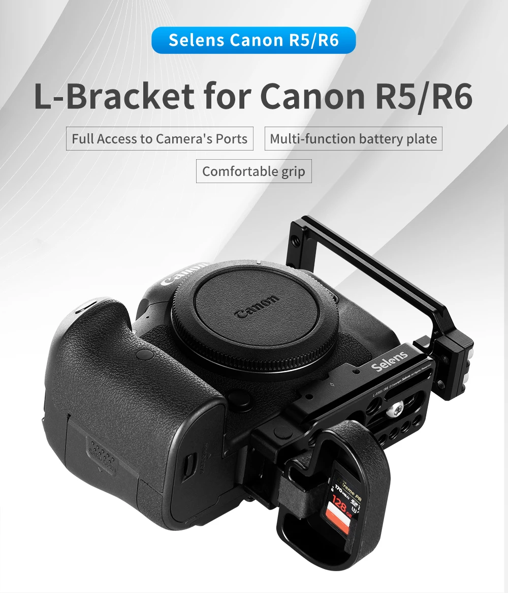 Selens Camera L-Bracket For Canon EOS R5 and R6 With Arca-Type 1/4" Accessory Th