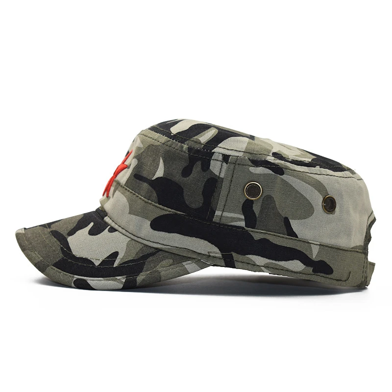 Simple Classic Camouflage Men Five stars 3D embroidery Military Caps Army Cadet Hats Cotton Adjustable Flat Top Patrol Cap
