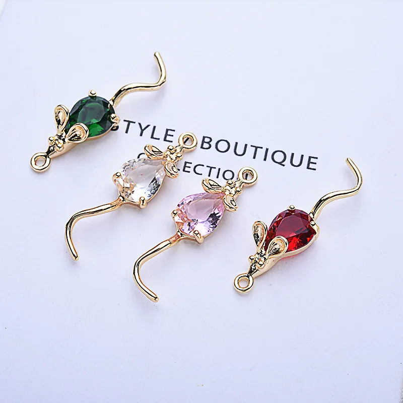 20pcs Copper material Plated gold color mouse animal charm Delicate drop-shaped earring pendant