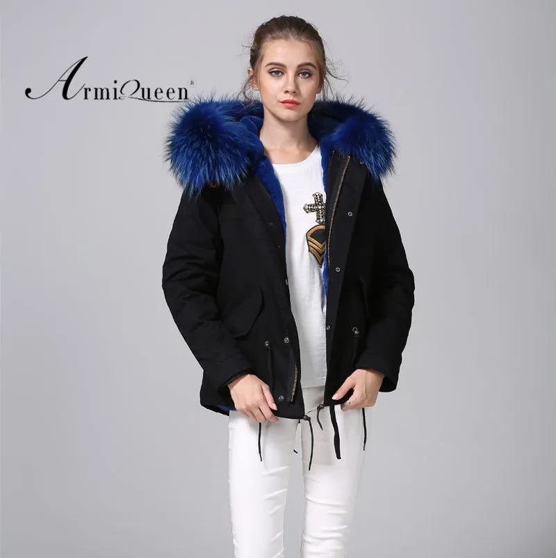 winter parka black coat for women blue big fur collar oversized natural dresss style