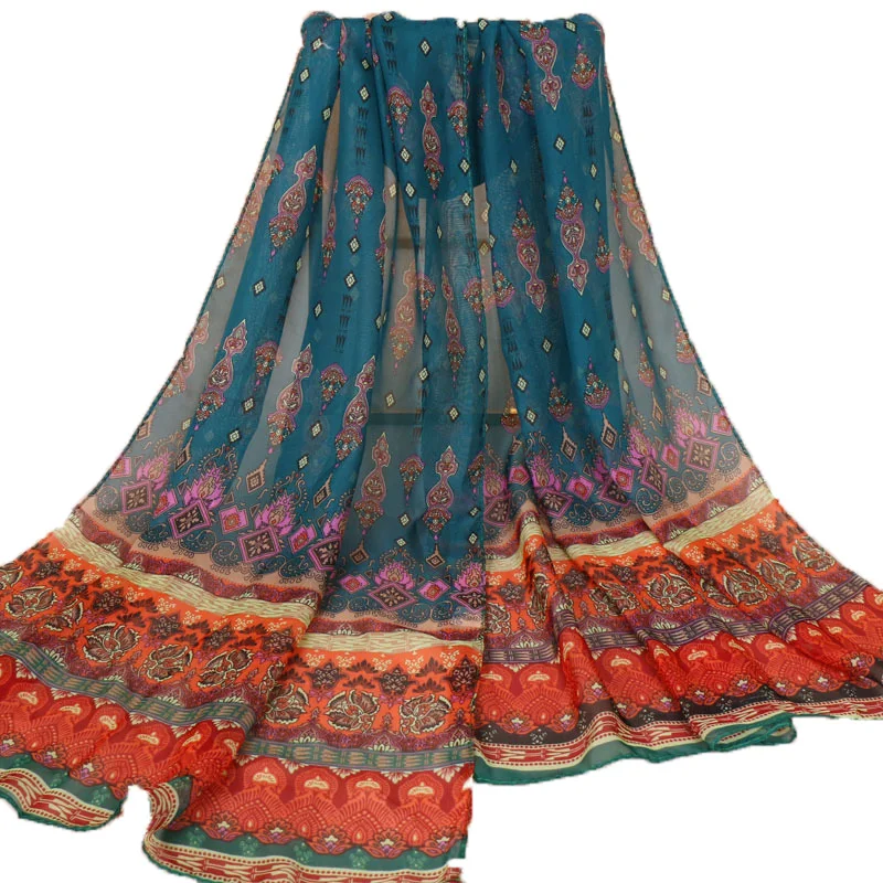 Hot sell india bohemian beach flowers chiffon scarf with print long scarves for women wraps shawl head band stole 160x50cm |