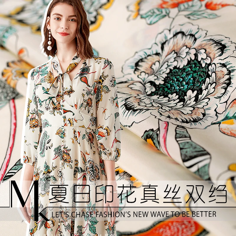 

140 cm wide stretch silk fabric meter 19mm crepe de chine silk fabric printed shirt dress fabric wholesale silk cloth
