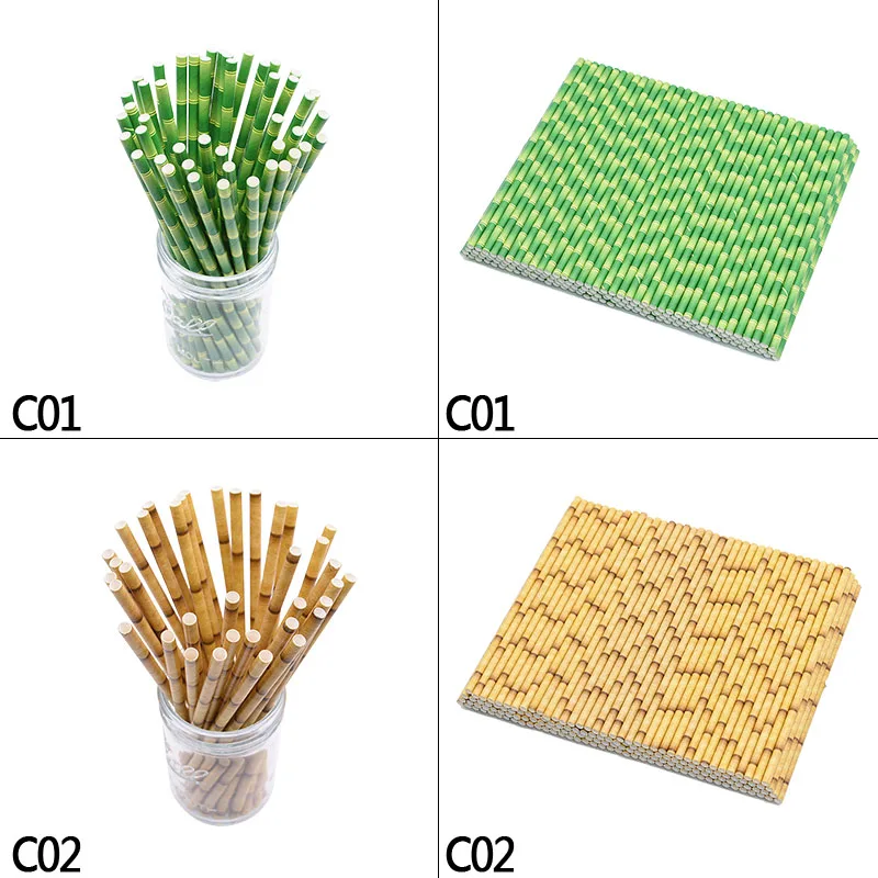 25Pcs Creative Drinking Straw Bamboo Pattern Paper Drinking Straw Decoration Wedding Party Bar Supplies