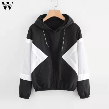 

Womail Womens CoatsWomen Long Sleeve Patchwork Thin Skinsuits Hooded Zipper Pockets Sport Coat women 2019 S-XL