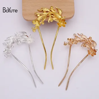 

BoYuTe (2 Pieces/Lot) 63*48MM Alloy Goldfish Welding 3*100MM Brass Hair Fork Handmade Diy Hair Accessories Materials