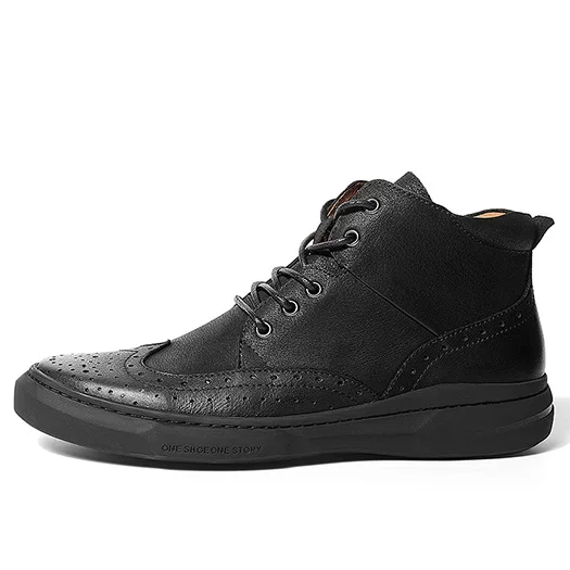 Black Brogue Короткие ботинки; сезон осень; кожаные ботинки с натуральным лицевым покрытием; броги; Цвет Черный; Мужская обувь из натуральной кожи на плоской подошве; сезон осень; обувь на шнуровке; удобная обувь; цвет коричневый - Цвет: Black Brogue