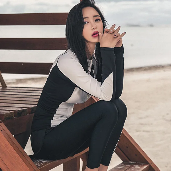 

2018 South Korea Sun-resistant Split Type WOMEN'S Swimsuit Super Was Thin Long Sleeve Trousers Sports Set Swimwear