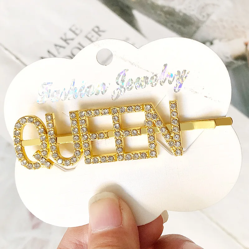 QUEEN Yellow 1 шт., заколки для волос с кристаллами и буквами, стразы, заколки для волос, заколки для волос, инструменты для укладки волос, аксессуары, ювелирный подарок - Цвет: QUEEN Yellow