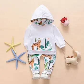 

Kids Baby Girl Autumn Clothes Animal Leo Print Hooded Tops Colorful Big Pouch Sweatshirts +Elastic Long Pants 2Pcs Sets Outfit