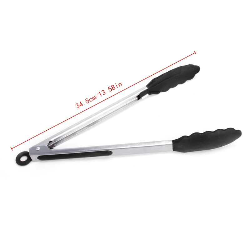 Stainless Steel Silicone Tongs BBQ Clip Salad Serving Clamp Kitchen Utensil Tool